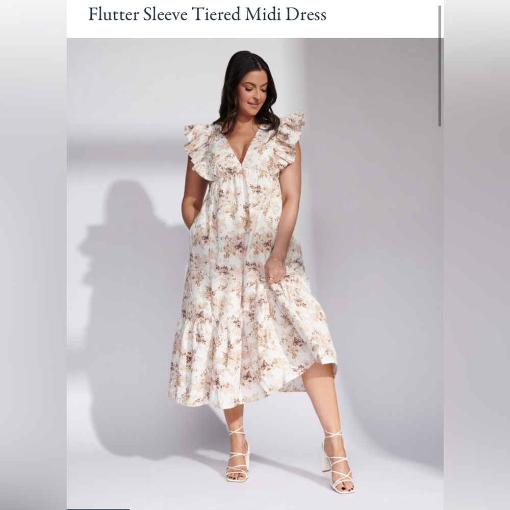 Abercrombie & Fitch Flutter Sleeve Tiered Midi Dress